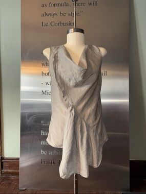 🆕 Sleeveless Draped Silk-cotton blend Asymmetric Top in Light Green